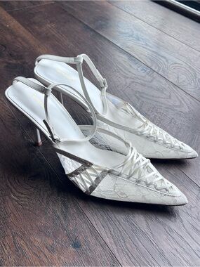 White Lace Pointed Toe Heels